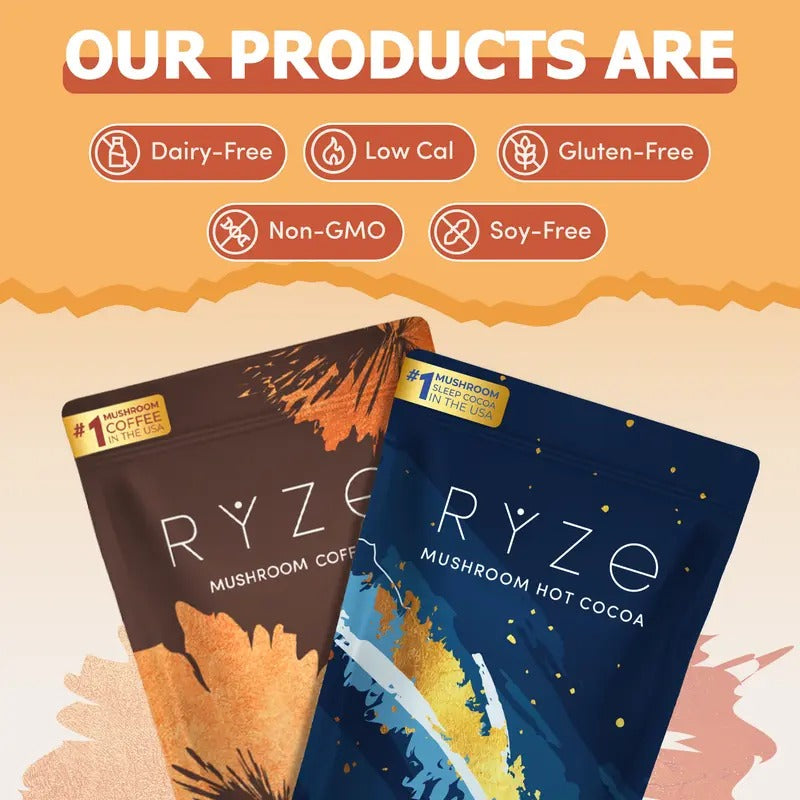 RYZE Day + Night Bundle – Mushroom Coffee & Hot Cocoa, 50 Servings