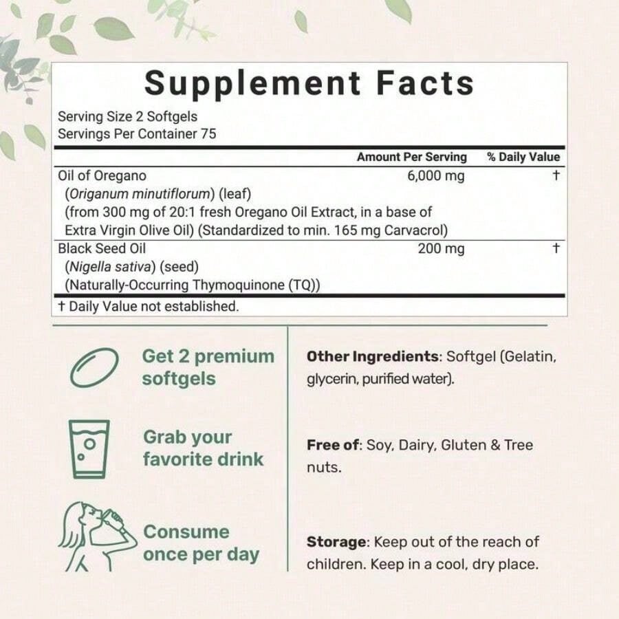 MicroIngredients Oregano Oil & Black Seed Oil – Vegan Softgels