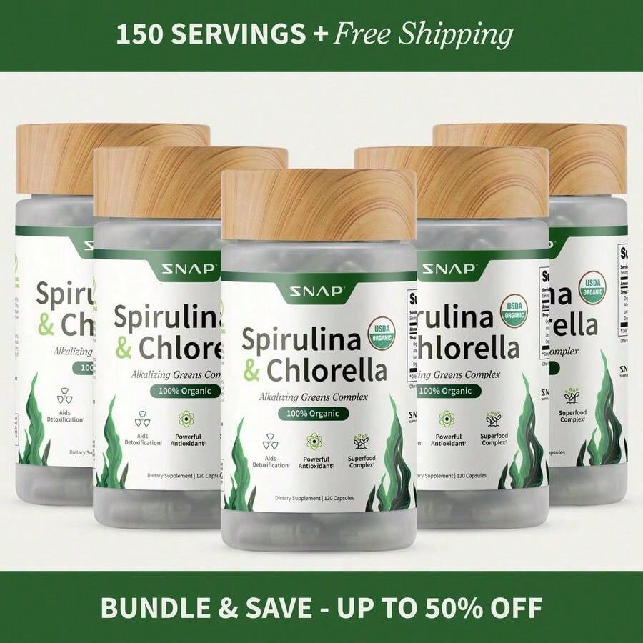 '- Spirulina + Chlorella - 30 Servings - Natural Supplement Capsules Healthcare Edible