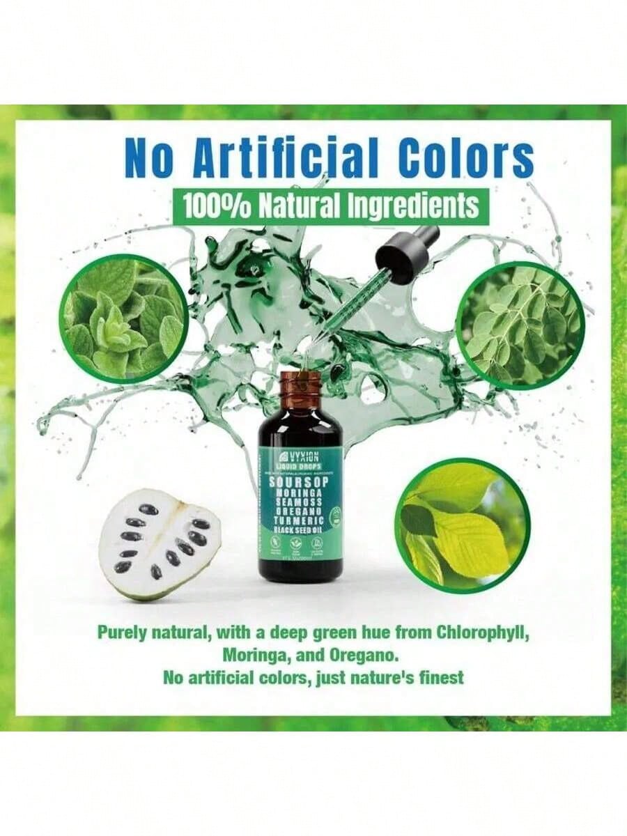 VYXION Pure Soursop 10 In 1 Liquid Drops Extract - Seamoss,Moringa,Black Seed Oil,Turmeric,Oregano Liquid Drops - Healthcare,Fitness,Natural Wellness Blend