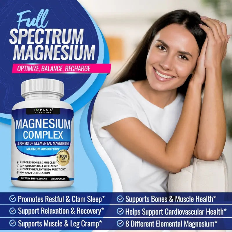 Toplux Magnesium Complex Supplement 1000mg 3 Pack Bundle