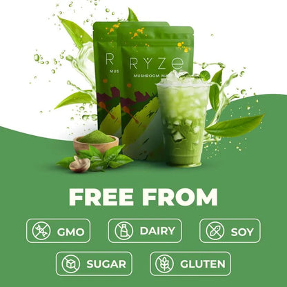 RYZE Mushroom Matcha Starter Kit – USDA Organic, 60 Servings