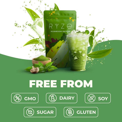 RYZE Mushroom Matcha – USDA Organic, 6 Adaptogenic Mushrooms, 30 Servings