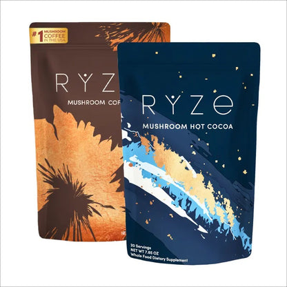 RYZE Day + Night Bundle, Mushroom Coffee + Hot Cocoa 30 + 20 servings