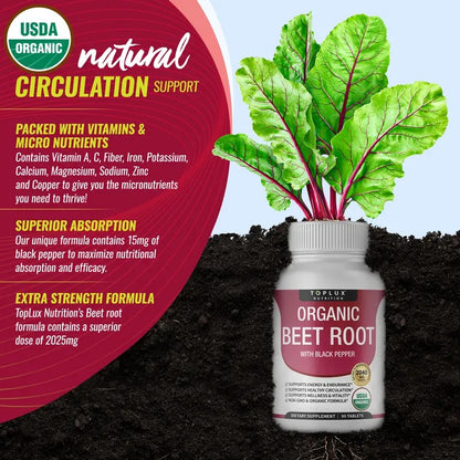 Toplux Organic Beet Root Tablets 2040mg 90 Vegan Tablets