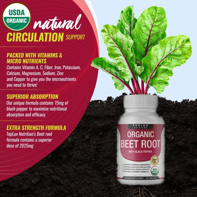 Toplux Organic Beet Root Tablets 2040mg – Nitric Oxide Booster