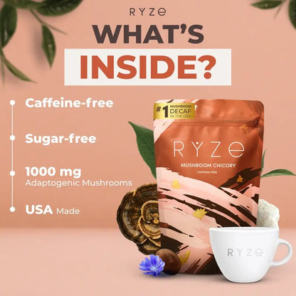 RYZE Mushroom Chicory Coffee – Caffeine-Free, 30 Servings