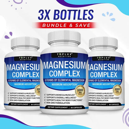 Toplux Magnesium Complex Supplement 1000mg 3 Pack Bundle