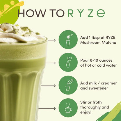 RYZE Mushroom Matcha Starter Kit – USDA Organic, 60 Servings