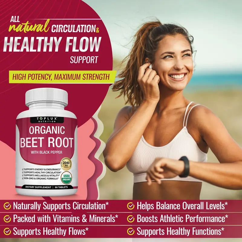 Toplux Organic Beet Root Tablets 2040mg – Nitric Oxide Booster