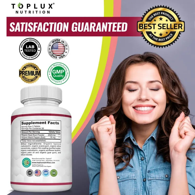 Toplux Organic Beet Root Tablets 2040mg 90 Vegan Tablets