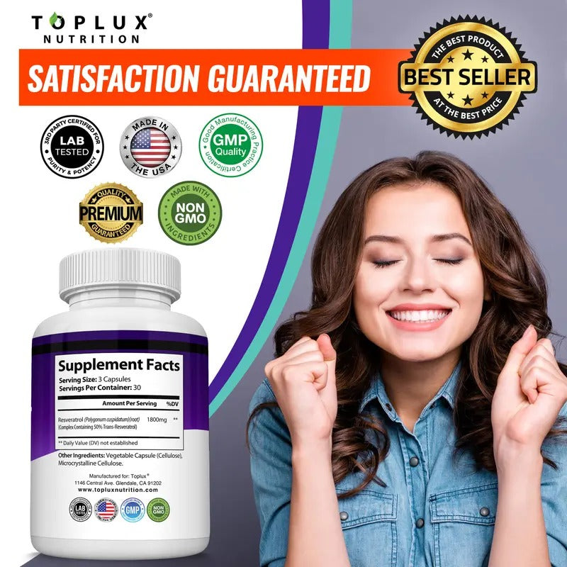Resveratrol Supplement 1800mg 90 Capsules