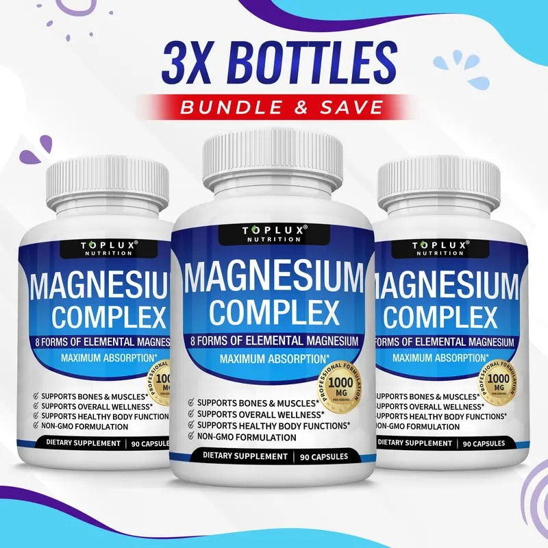 Toplux Magnesium Complex Supplement 1000mg 3 Pack Bundle