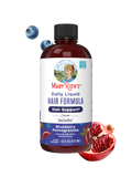 Mary Ruth's Daily Liquid Hair Formula bottle with blueberries and pomegranate on a white background