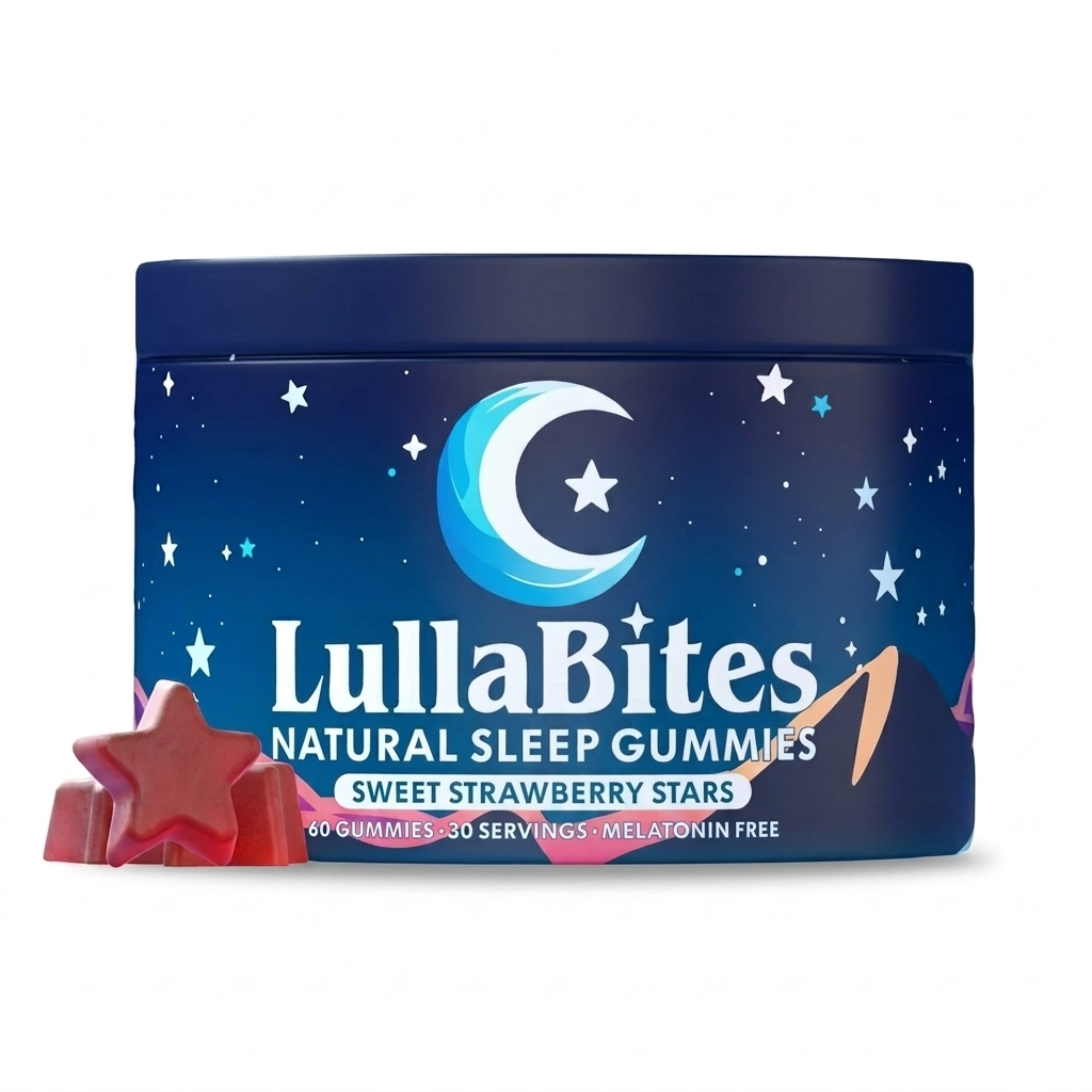 LullaBites Natural Sleep Gummies - 30 Servings -Sweet Strawberry Stars (Melatonin Free)