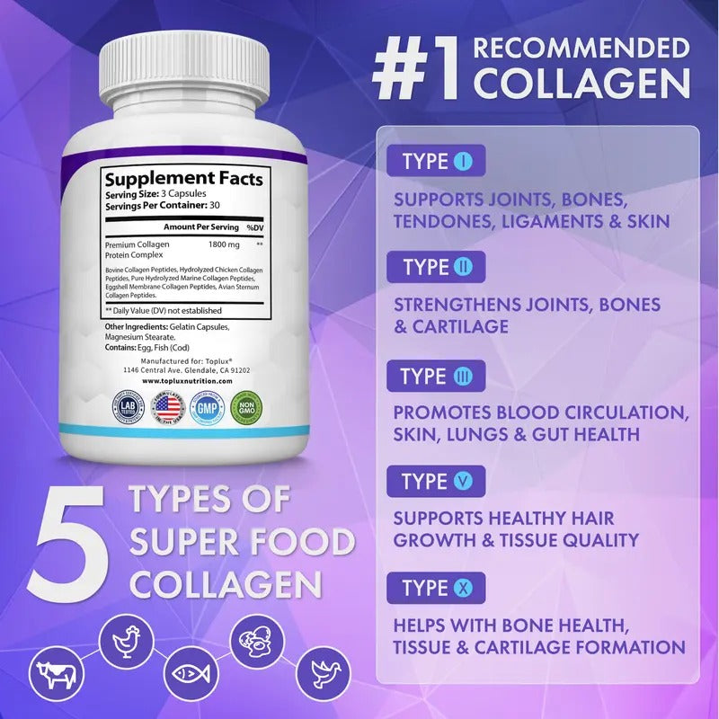 Toplux Nutrition Collagen Peptides 1800mg 90 Capsules