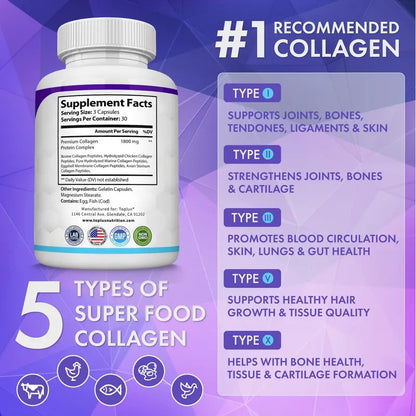 Toplux Nutrition Collagen Peptides 1800mg 90 Capsules