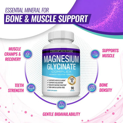 Toplux Magnesium Glycinate 525mg – High-Absorption, 60 Capsules