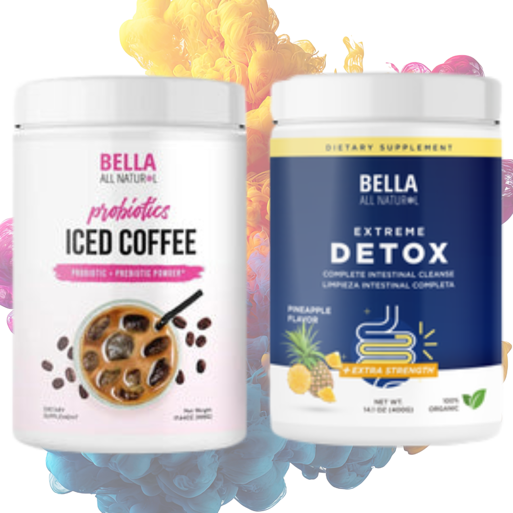 detox powder and probiotic iced coffee duo gut health energy bundle USA