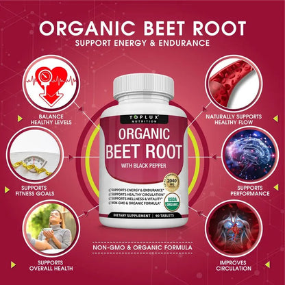 Toplux Organic Beet Root Tablets 2040mg – Nitric Oxide Booster