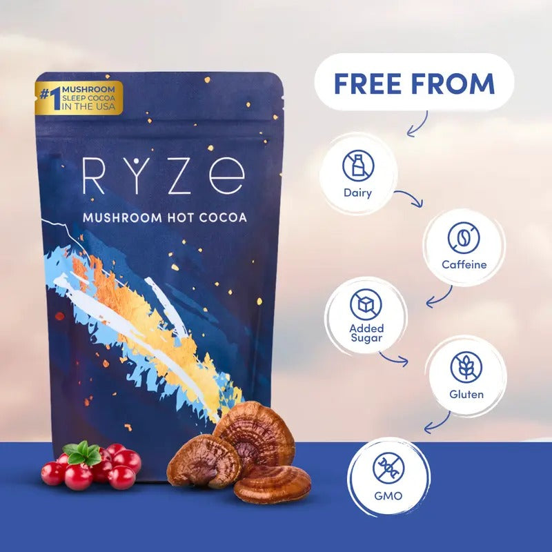 RYZE Mushroom Hot Cocoa with Melatonin – Sleep Support, 20 Servings