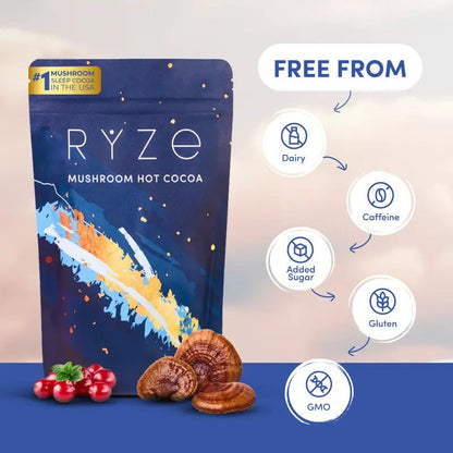 RYZE Mushroom Hot Cocoa with Melatonin – Sleep Support, 20 Servings