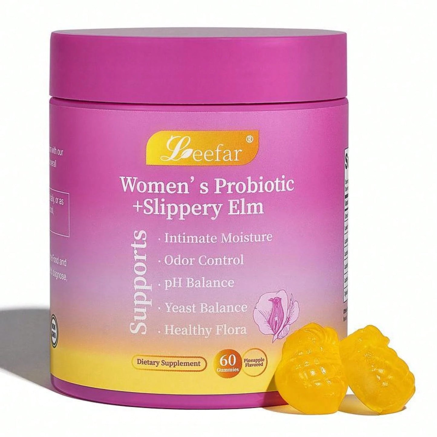 LEEFAR Women's Probiotic Gummies with Slippery Elm 60 Gummies