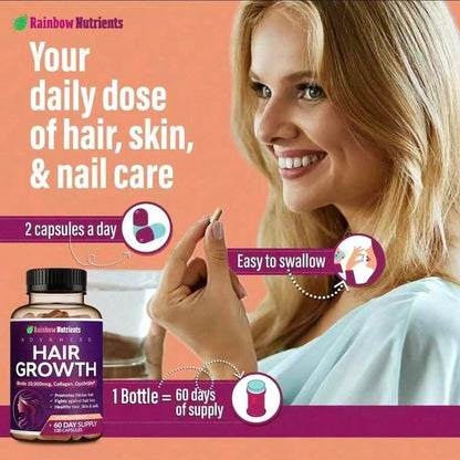 Miriyalyad 24-In-1 Advanced Hair Growth Vitamins Biotin 10,000mc9,Collagen,Patented OptiMSM, GoMCT,Saw Palmetto Naturally Regrow Stronger & Healthier Hair, Skin And Nails Stops Hair Loss 60 Day Supply