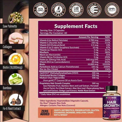 Miriyalyad 24-in-1 Hair Growth Vitamins – Biotin 10,000mcg, 60-Day Supply