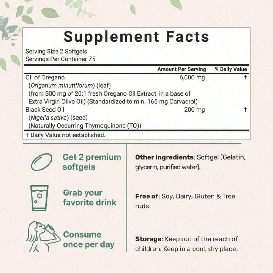 Top Grade Oregano & Black Seed Oil Blend – 150 or 300 Softgels