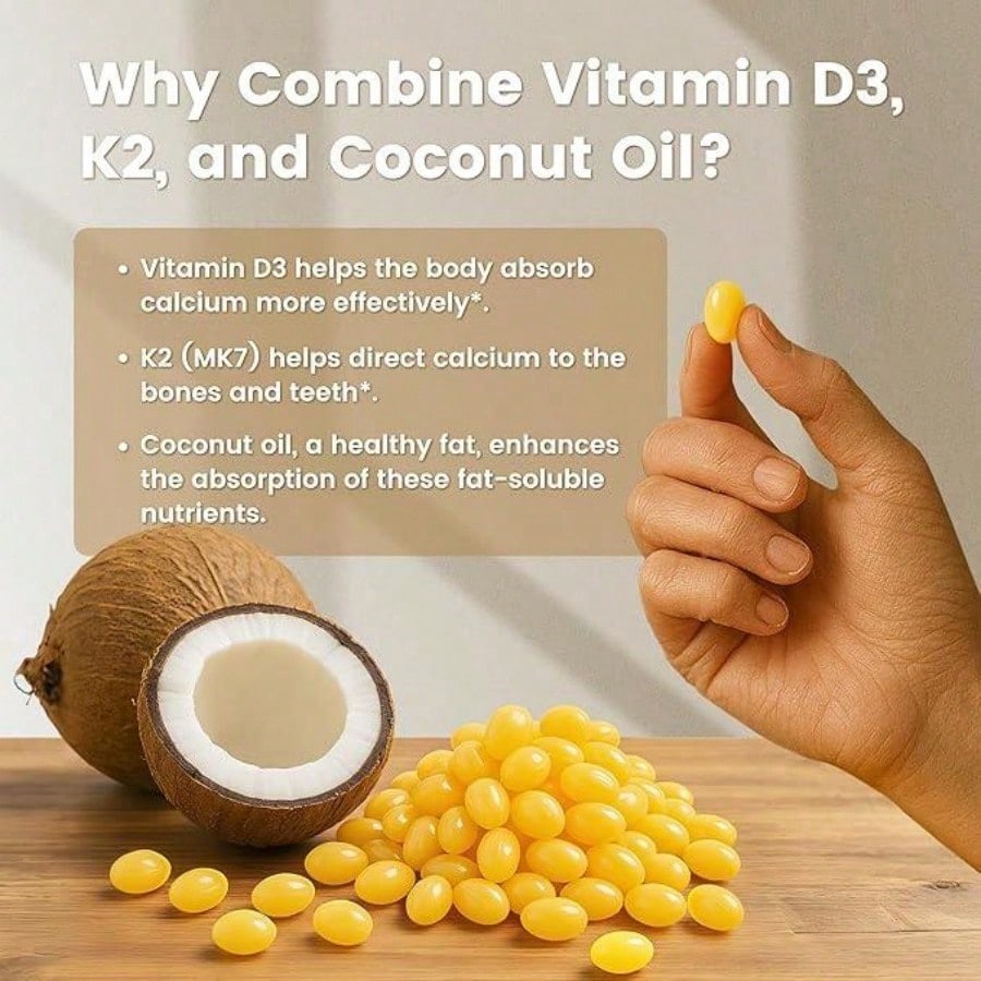 VEV Vitamin D3 + K2 10,000 IU – Bone & Immune Support, 300 Softgels