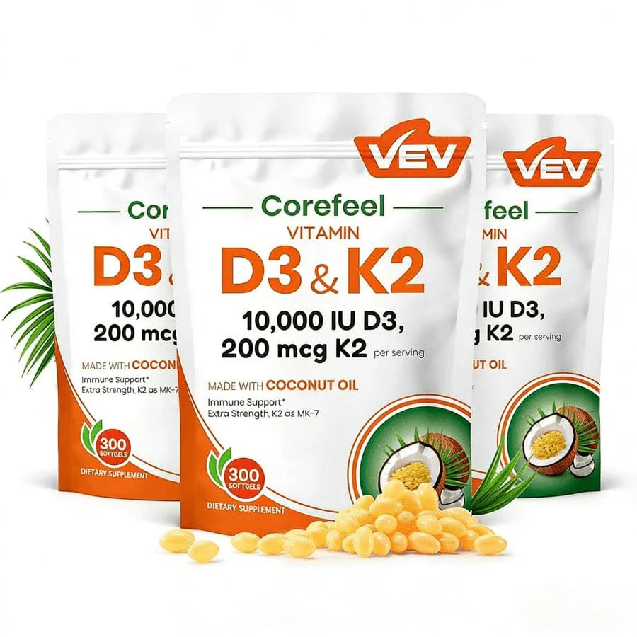 VEV Vitamin D3 + K2 10,000 IU – Bone & Immune Support, 300 Softgels