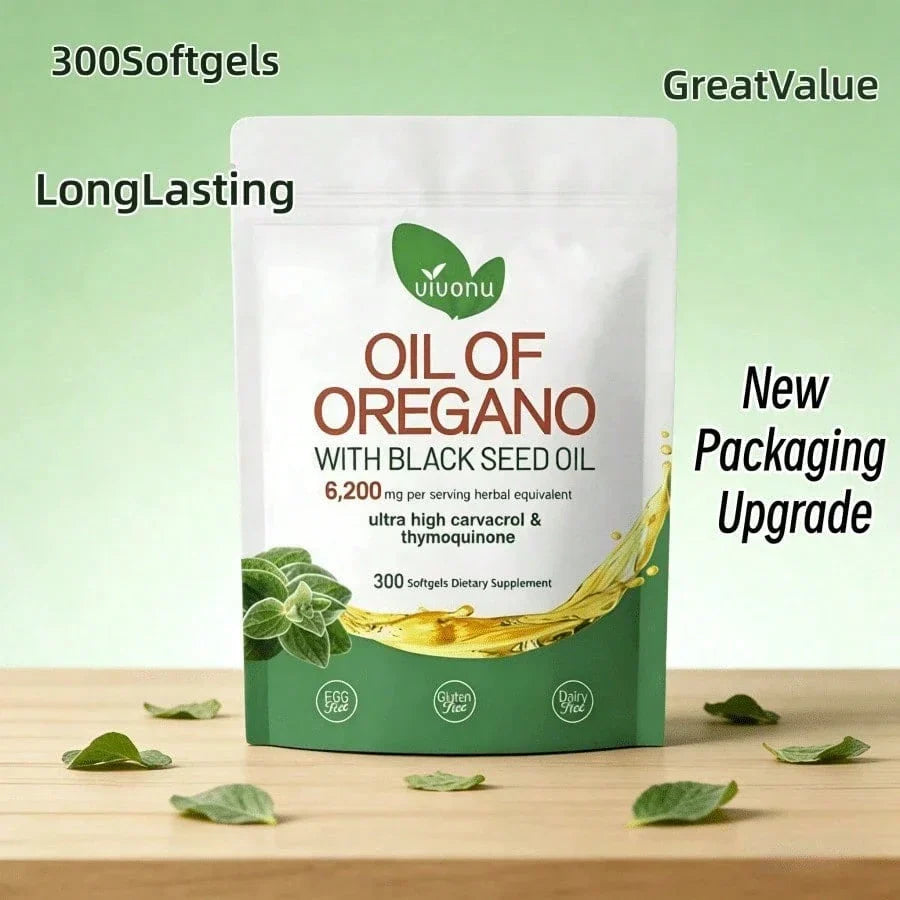 VivoNu Oregano Oil & Black Seed Oil Capsules – Non-GMO, Organic