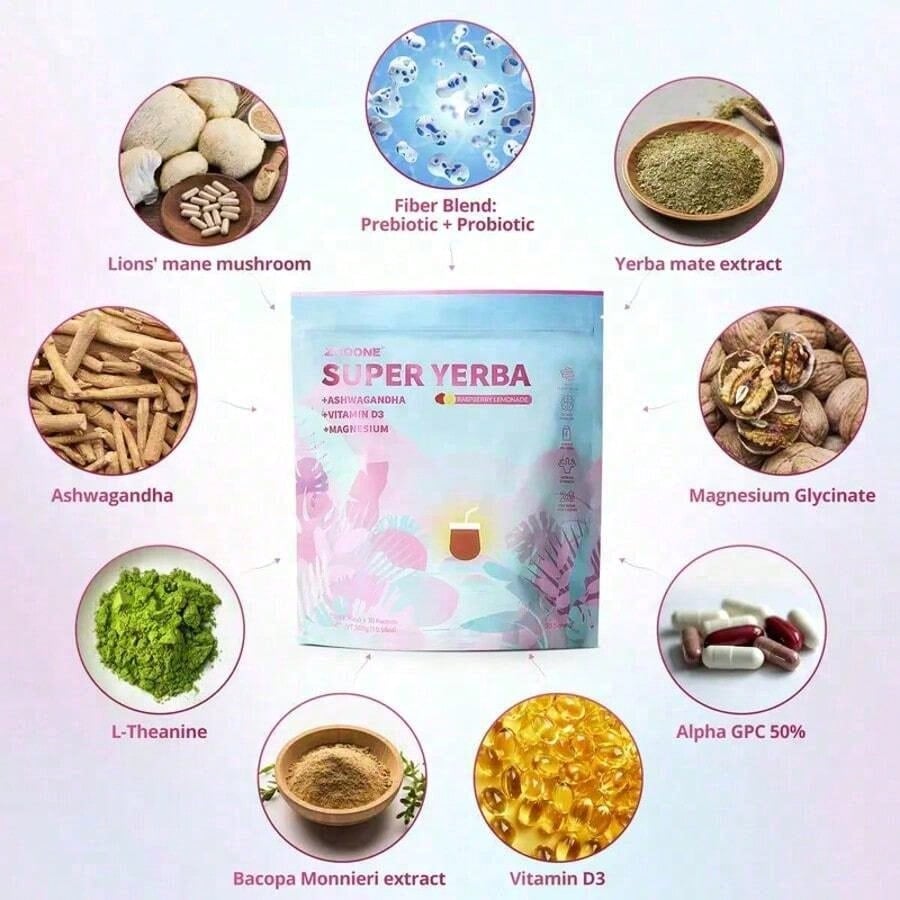 Zooone Super Yerba | Yerba Mate Instant Tea Powder I RASPBERRY LEMONADE Flavor | 30 Servings