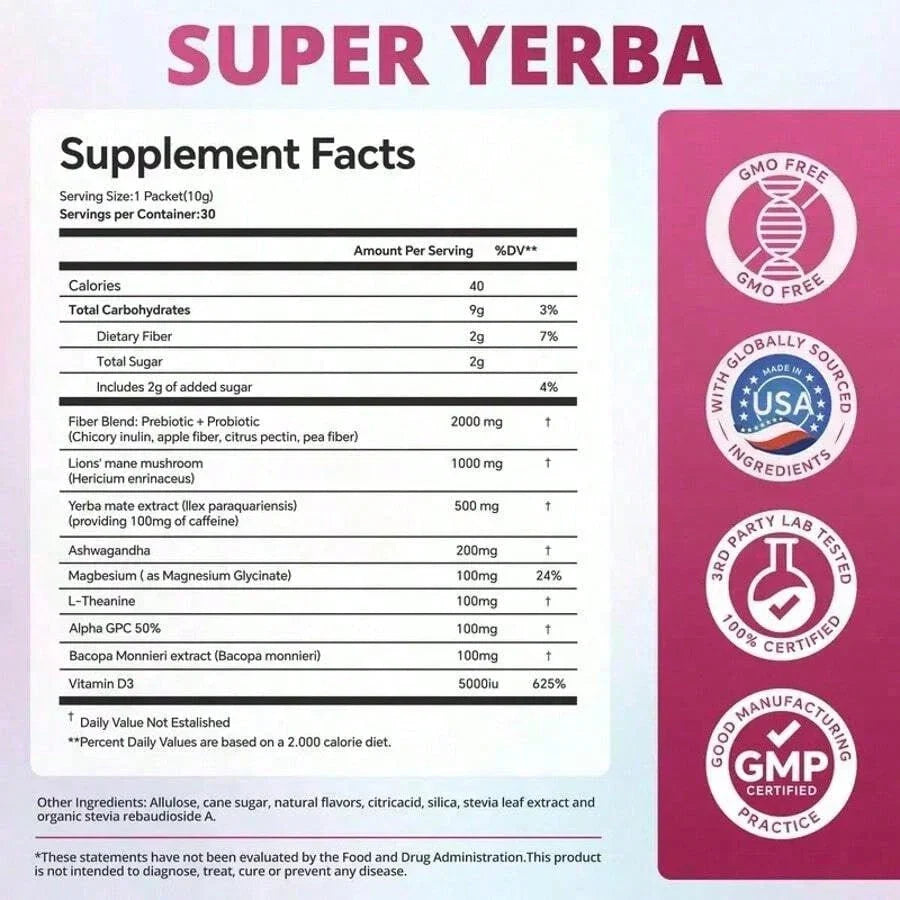 Zooone Super Yerba Mate Instant Tea – Raspberry Lemonade, 30 Servings