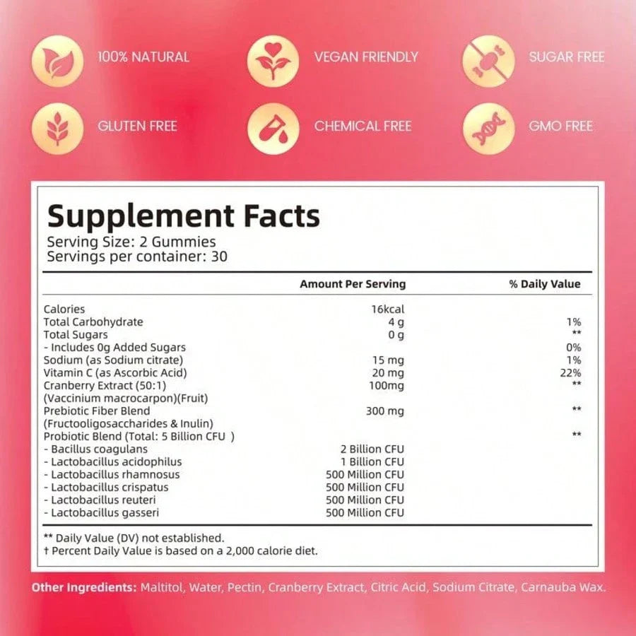 Cranberry Probiotic Gummies – Women's pH Balance & Odor Control, 60ct