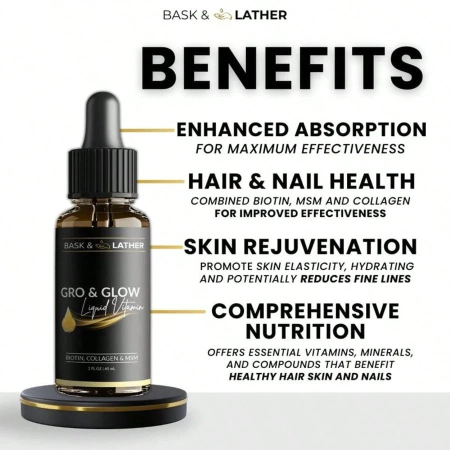 Gro & Glow Liquid Vitamins – Hair, Nails & Skin with Biotin & Collagen