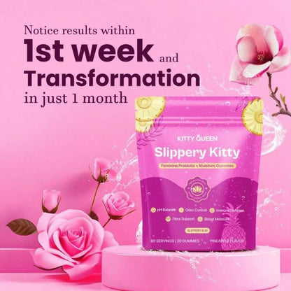 Slippery Kitty Feminine Probiotic + Moisture Gummies - All In One Solution With Slippery Elm 60 Count Pineapple Flavor