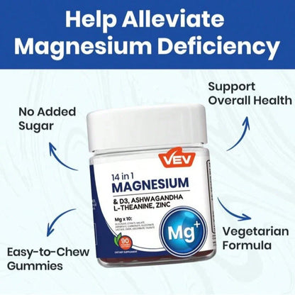VEV 14-In-1 Magnesium Gummies – With Ashwagandha, L-Theanine, Vitamin D3 & Zinc
