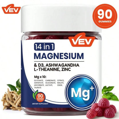 VEV 14-In-1 Magnesium Gummies – With Ashwagandha, L-Theanine, Vitamin D3 & Zinc