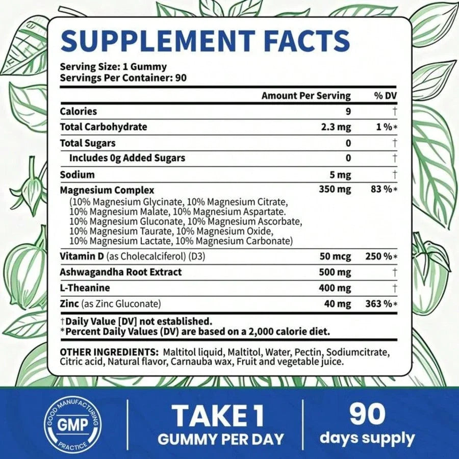 VEV DeepCalm Magnesium Complex Gummies – Ashwagandha & L-Theanine, 90ct