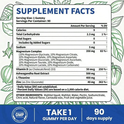 VEV DeepCalm Magnesium Complex Gummies – Ashwagandha & L-Theanine, 90ct