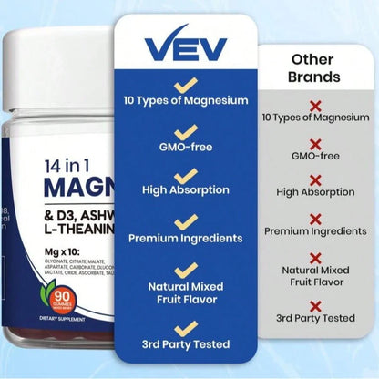 VEV DeepCalm Magnesium Complex Gummies – Ashwagandha & L-Theanine, 90ct