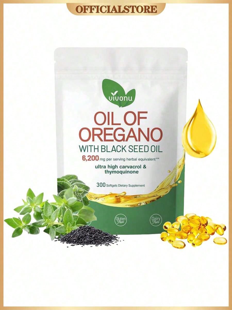 Vivonu Oil of Oregano & Black Seed Oil 6200mg – 300 Softgels