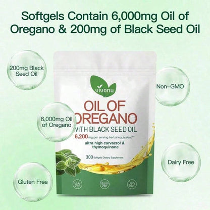 Vivonu Oil of Oregano & Black Seed Oil 6200mg – 300 Softgels