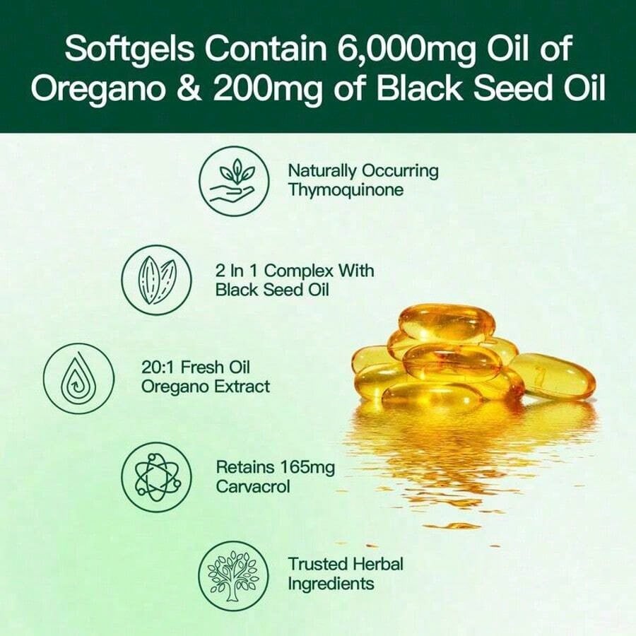 Vivonu Oil of Oregano & Black Seed Oil 6200mg – 300 Softgels