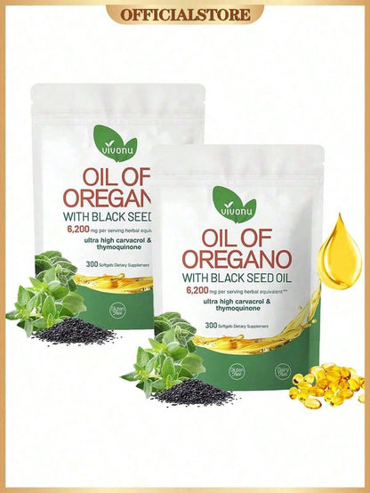 Vivonu Oil of Oregano & Black Seed Oil 6200mg – 300 Softgels