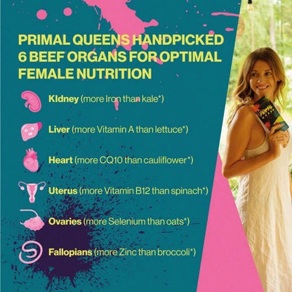 [HOTSELLERS]PrimalQueen Women's Wellness Beef Organs Supplement, 60 Count, Hormone Balance, Energy & Cycle Support, Grass-Fed, Female-Focused Formula