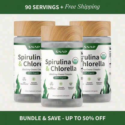 '- Spirulina + Chlorella - 30 Servings - Natural Supplement Capsules Healthcare Edible
