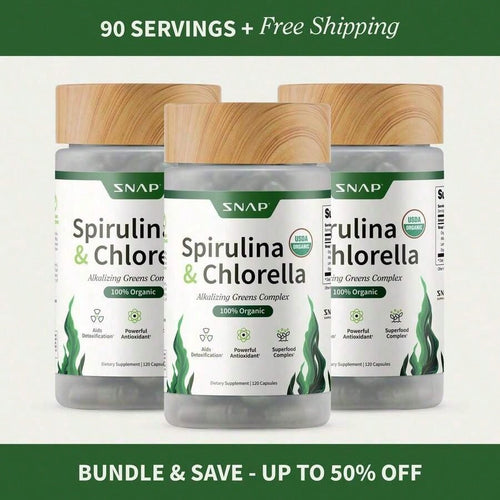 '- Spirulina + Chlorella - 30 Servings - Natural Supplement Capsules Healthcare Edible